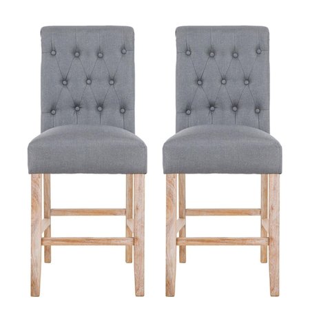 KD CUNA Counter Height Button Tufting Fabric Upholstered Dining Chair, Gray - Set of 2 KD2582665
